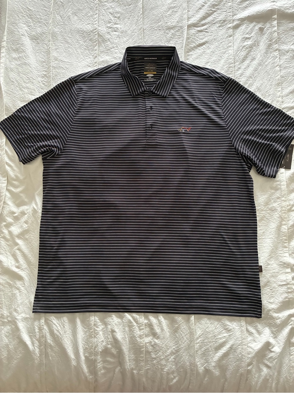 Greg Norman Collection Black Polo with White Pinstripes